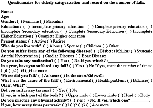 Figure 2. The questionnaire for the categorization and record of the number of falls.