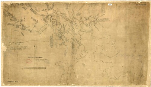 Figure 1. Monmouth 0 – Meehan’s map of the River Derwent in Van Diemen’s Land. Tasmanian Archives, AF396/1/206.