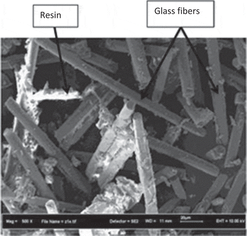 Figure 1. SEM micrograph of nonmetallic PCBs containing single glass fiber and resin.