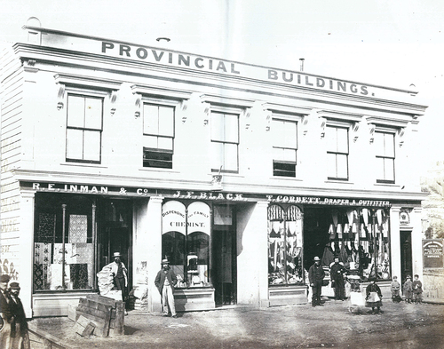 Figure 8. R E Inman & Co’s shop in the provincial buildings, Princes Street, Dunedin, January 1864. Photographer: Daniel Mundy. Source: collection of Toitū Settlers Museum, Dunedin, Album 54_35.