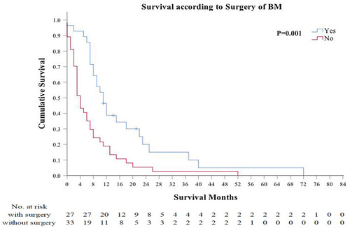 Figure 3 Overall survival Kaplan-Meier curves for significant prognostic variables for CRC patients with OM who underwent surgery.