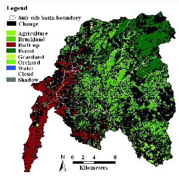 Figure 5. Cross-classification map representing persistence (colour) and change (black) in land use/land cover classes in the Marikina sub-watershed between 1999 and 2006.
