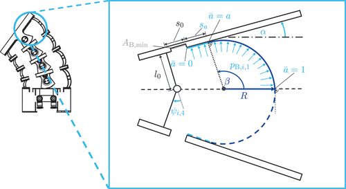 Figure 7. Sketch of the two-dimensional no-slip membrane contact between bellows and ribs.