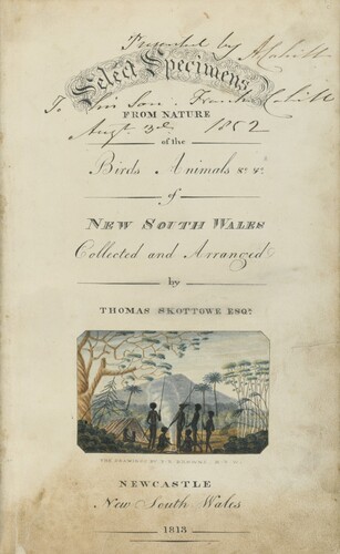 Figure 2. Richard Browne, Title page of Select Specimens from Nature (the Skottowe Manuscript), 1813, watercolour and pen and ink. State Library of New South Wales.