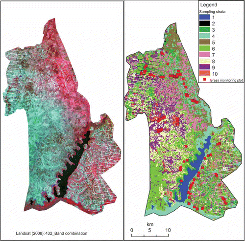 Figure 1. Image stratification and location of sampling sites in the different vegetation strata.