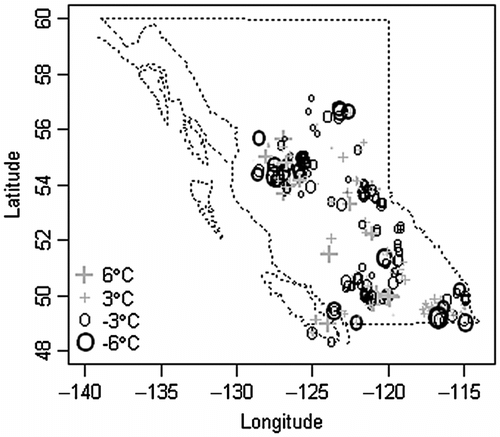 Figure 12 Spatial pattern of prediction errors (predicted – observed) from cross-validation.