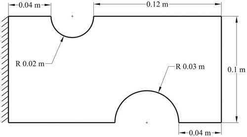 Figure 4. Dimensions of the hyperelastic body with fixed boundary conditions in its unloaded configuration.