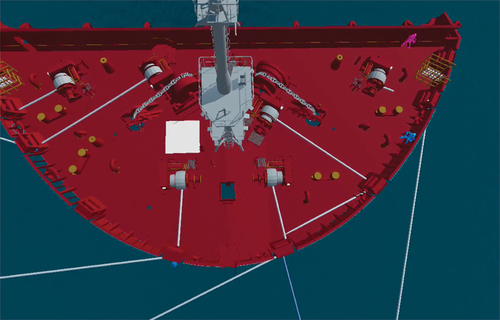 Figure 11. Almost complete mooring with six winches.
