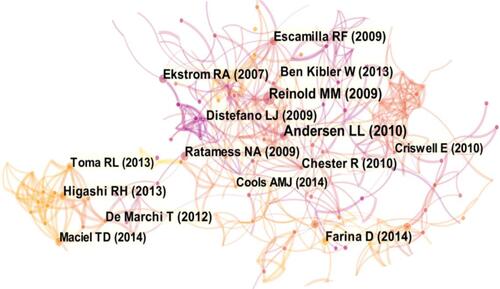 Figure 6 Map of cited references related to the rehabilitation medicine use of sEMG from 2010 to 2021 on the Web of Science.