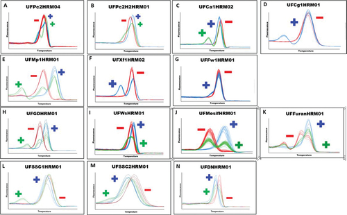 Figure 2. HRM based DNA markers and melting curve patterns for traits associated with disease resistance and fruit quality in octoploid strawberry.