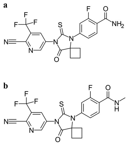 Figure 2. Apalutamide (a) and N-desmethyl apalutamide(b).