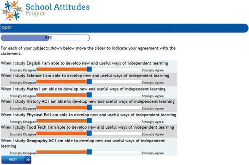 Figure 1. Screen shot of one of the data entry screens of the school attitudes system.