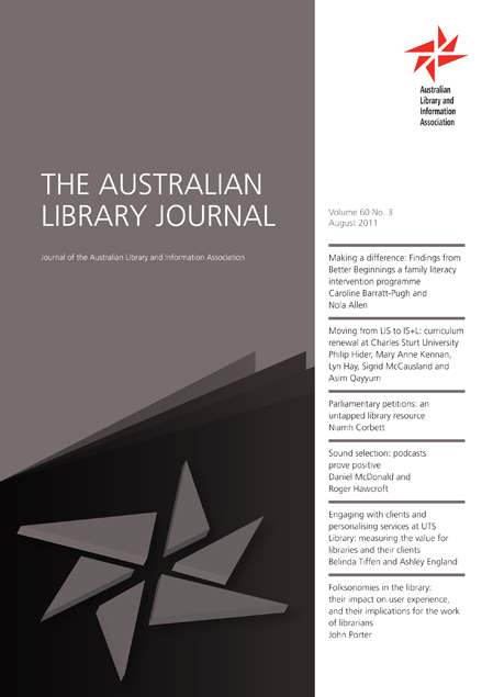 Cover image for The Australian Library Journal, Volume 60, Issue 3, 2011