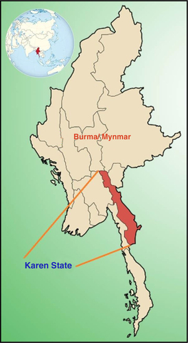 Fig. 1 Location of Karen/Kayin State, eastern Burma/Myanmar.