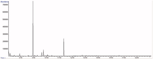 Figure 7. GC–MS chromatogram of the grey/red powder.