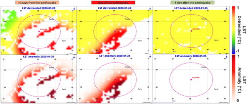 Figure 17. LST detrended and LST anomaly maps for the earthquake ID157456.