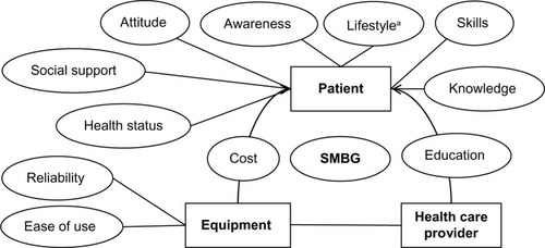 Figure 1 Conceptual framework of factors influencing the use of SMBG.