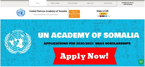 Figure 3. Screenshot of 'UN Academy of Somalia' homepage.