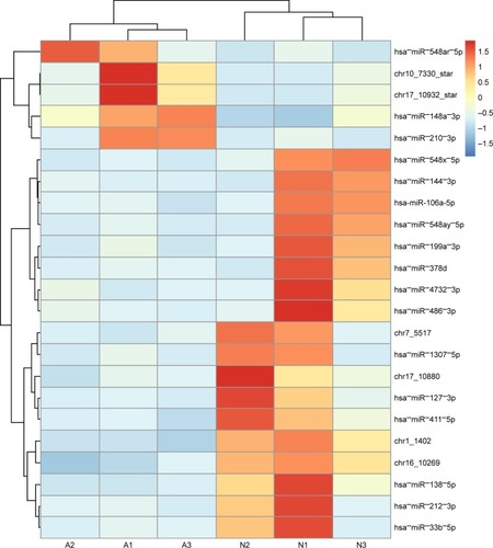 Figure 1 Heat map of expression data of the 23 miRNAs.