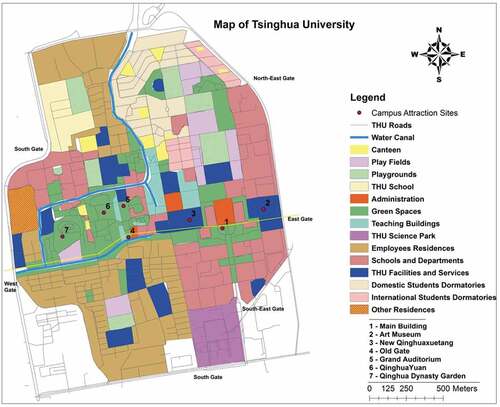 Figure 12. Map of present tourism attractions of Tsinghua University.