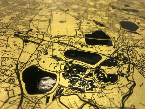 Figure 1. Detail from Streets of Gold (2019) UV (ultraviolet) varnish on 24-carat gold leaf (113 × 113 cm) by Warren Vick and Ewan David Eason. Reproduced courtesy of the artists.