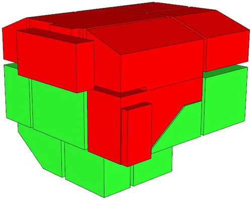 Figure 2 Two real property units (red and green) represented by groups of spatially linked indoor spaces