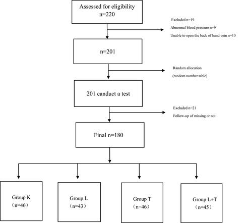 Figure 2 Recruitment flowchart numbers of patients recruited, the number of people excluded due to high blood pressure and the number of people missing from follow-up.