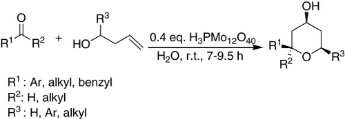 Scheme 31. Prins cyclization of homoallylic alcohols.