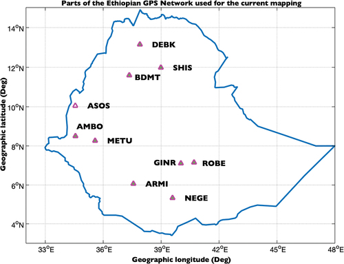 Figure 1. Geographical locations of GPS receivers used in the study.