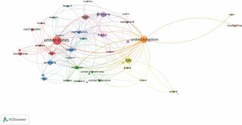 Figure 5. Network analysis of co-authorship based on countries.