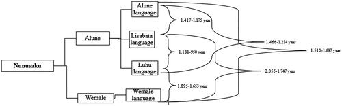 Figure 5. The development of Nunusaku language groups based on their time separation estimation.