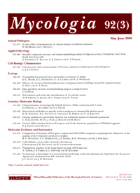 Cover image for Mycologia, Volume 92, Issue 3, 2000