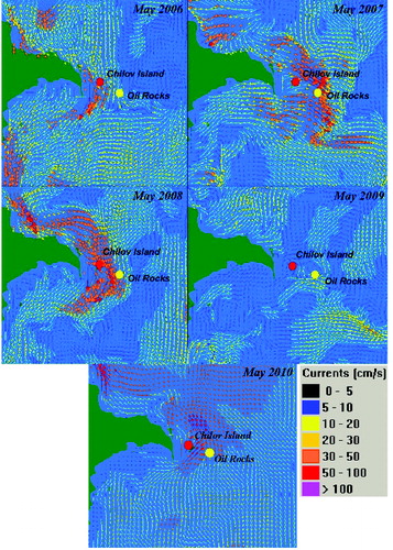 Figure 20. Caspian Sea currents around the Oil Rocks Settlement, Chilov and Pirallahi Islands.