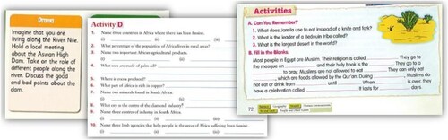 Figure 3. Extracts from Window on the World 5th Class (92) Geography Quest 6th Class (64) and Small World 3rd Class (72) Left to Right.