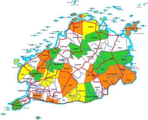 Figure 2. Map of Bohol showing where ETRACS have already been deployed (Map provided by PICTU).