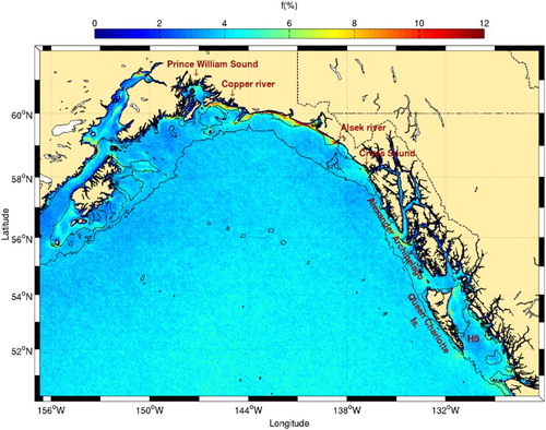 Fig. 18 Details of the Gulf of Alaska from Fig. 17. The 100 and 1000 m isobaths are shown. Hecate Strait is identified with the acronym HS.