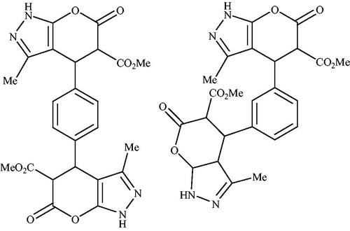 Figure 7. Preparation of bis-pyrano[2,3-c]pyrazoles using [DMBSI]HSO4.