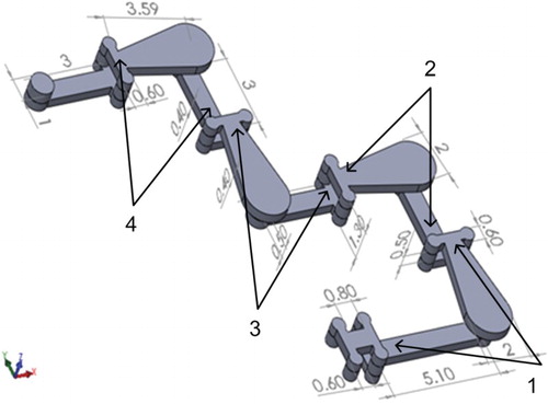 Figure 2. Design of the H-C micromixer (all dimensions in mm).