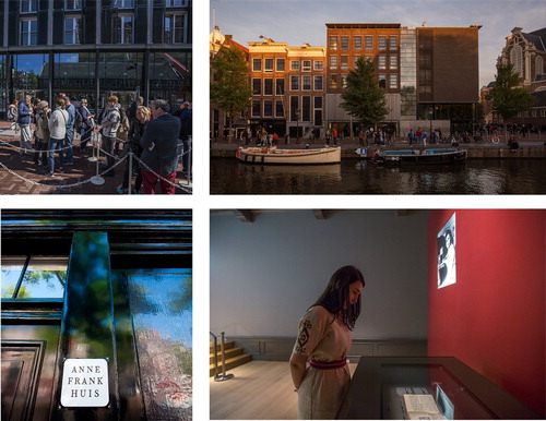 Figure 1. Impression of Anne Frank House exterior (left images and top right) and the interior of the new Diary room (bottom right) with display case 1. Images © Anne Frank House/Photographer: Cris Toala Olivares.