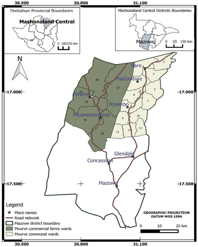 Figure 1. Map of Mvurwi farming area in Mazowe district.Source: APRA, 2020.