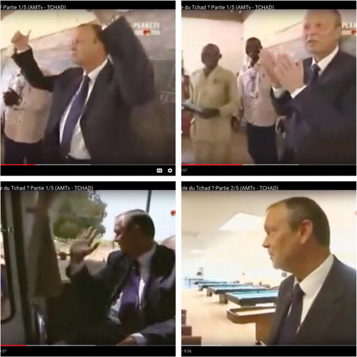 Figure 5 The former director of Esso Chad, Ronald William Royal, tours Esso facilities and neighboring towns in southern Chad. Source: Tchad: Main basse sur l’or noir (Citation2005). Collage by author.