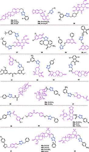 Figure 9. The chemical structures of anti-multiple cancer cells compounds 24–43.