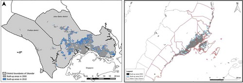 Figure 3. Expansion of built-up areas in Iskandar Malaysia and Cebu, the Philippines 2000–2010.Sources: OECD (Citation2016a), Urban Green Growth in Dynamic Asia, OECD Publishing, Paris.