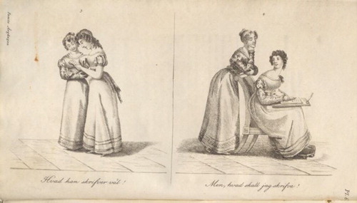 Figure 7. Illustration 3 and 4, A Year in a Young Girl’s Life, published in Magasin för konst, nyheter och moder 1828/2, Uppsala University Library.