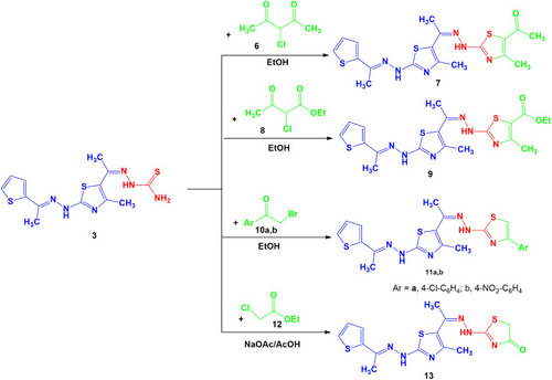 Scheme 2 Synthesis of thiazole derivatives 7, 9, 11a, b and 13.