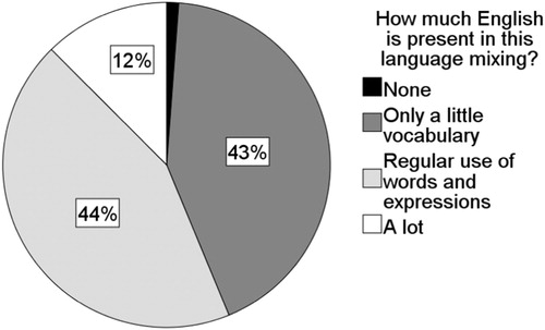 Figure 6. English in community translanguaging. Note: Percentages may not add up to 100% because of rounding.