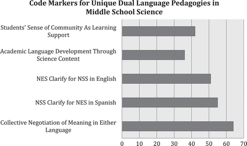 Figure 2. Pattern code markers for unique dual language learner pedagogies in middle school science.