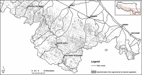 Figure 6 An example of areas with transition from agriculture to forest and natural vegetation land.