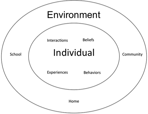 Figure 1 The conceptual framework of the individual and environment, which was developed from the description of Bronfenbrenner’s ecology model (Bronfenbrenner, Citation1994) 