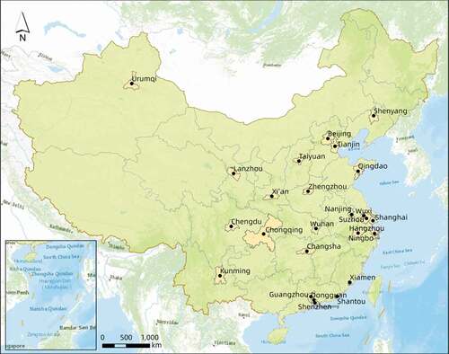 Figure 1. The 25 selected cities in China